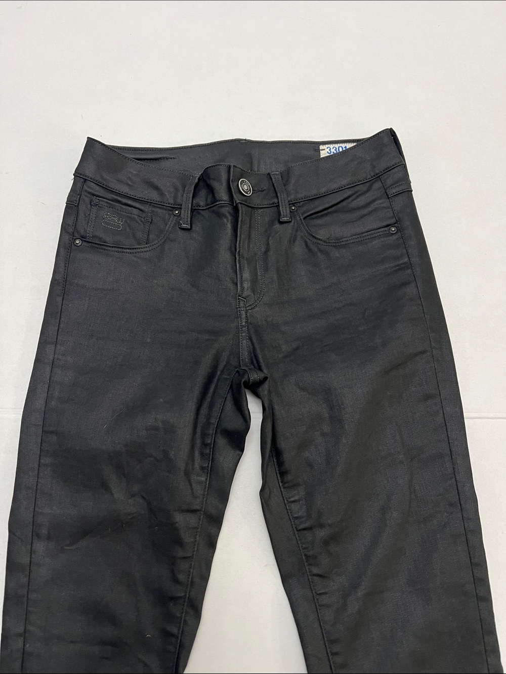 G-Star Raw 3301 Mid Skinny Black Coated Wax Moto Jeans jeggings women’s size - Picture 2 of 12